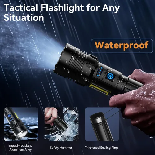 Miniatura 3 de Linterna Wohingo Recargable 2000 Altos Lúmenes IPX6 Impermeable Super Brillante con 7 Modos y Luz Lateral COB, Luz de Mano Ampliable Más Brillante