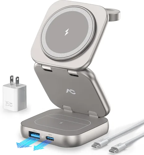 Miniatura 11 de 5-in-1 Wireless Charger for MagSafe, AC ISLAND Portable Travel Charging Station, 35W Max Qi2 Fast Foldable Magnetic Stand, Evolved for iPhone 17-12