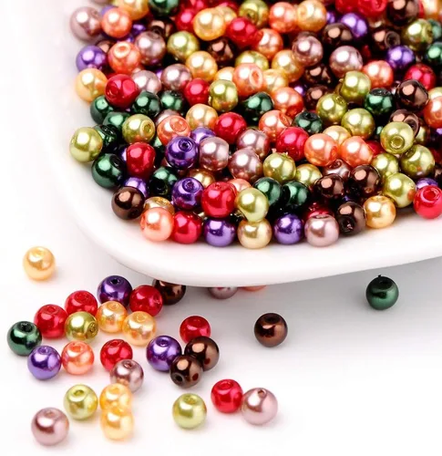 Miniatura 28 de Pandahall - 400 cuentas de perlas de vidrio perlado brillante de 0.157 pulgadas (0.157 in), cuentas espaciadoras sueltas de vidrio de color mixto