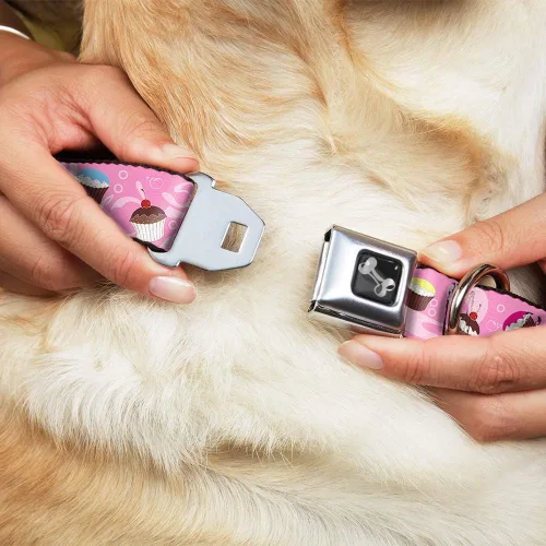 Miniatura 8 de Buckle-Down Collar de perro con hebilla para cinturón de seguridad, diseño de remolinos de cupcakes, rosa, multicolor, 1 pulgada de ancho, se adapta