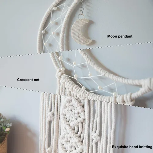 Miniatura 3 de MOONFLY Atrapasueños con diseño de luna y estrella hecho a mano, tejidos de algodón, atrapasueños de macramé boho, decoración de pared colgante