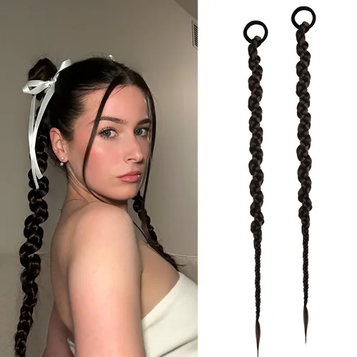 Miniatura 8 de Dreamlover Extensiones de cabello trenzado, cola de caballo para mujeres negras, color negro, 2 piezas
