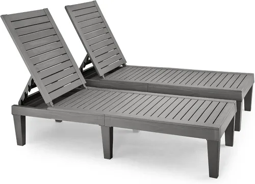 Miniatura 10 de HOOYEAH Tumbona para exteriores, 4 piezas, silla de piscina ajustable con respaldo de 5 posiciones, tumbonas impermeables, silla duradera para Gris