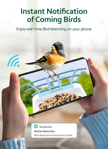 Miniatura 2 de Osoeri Comedero para pájaros con cámara, alimentador solar inteligente para pájaros con identificación de IA, video de captura automática HD de Azul