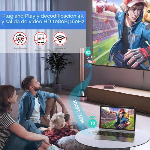 Miniatura 2 de Transmisor y receptor HDMI inalámbrico 328FT/100M, decodificación 4K salida 1080P extensor HDMI inalámbrico, 2.4G/5G Plug&Play portátil inalámbrico