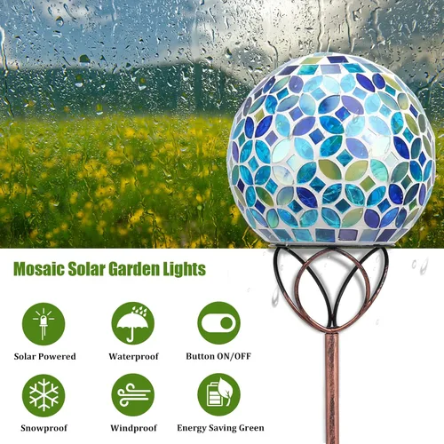 Miniatura 2 de VCUTEKA Luces solares para exteriores, decoración de jardín, mosaico, luces solares de jardín, bola de vidrio impermeable, luz LED de estaca