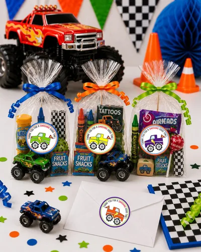 Miniatura 4 de Etiquetas adhesivas con texto en inglés "Thank You" de Monster Truck – Etiquetas de regalo para fiesta de cumpleaños de niños – Juego de 30