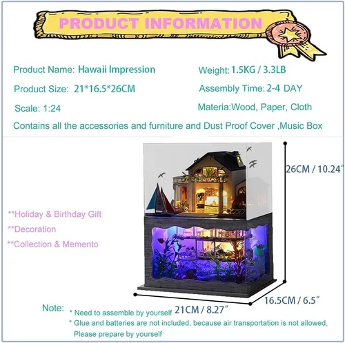 Miniatura 3 de Roroom DIY Miniature and Furniture Dollhouse Kit,Mini 3D Wooden Doll House Craft Model Villa Style with Dust Cover and Music Movement,Creative Room
