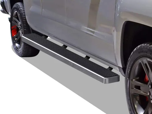 Miniatura 10 de APS - Estribos iBoard para Chevrolet con cabina extendida de 2 puertas completas + 2 puertas de apertura inversa, 4 pulgadas, Aluminio negro
