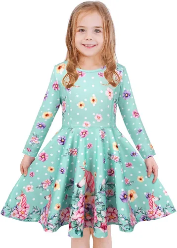 LaBeca - Vestido sin mangas o de manga larga para niñas vestidos casuales con diseño de unicornio o sirena para niñas pequeñas o grandes