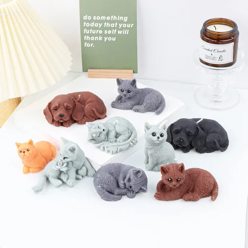 Miniatura 4 de Grainrain Moldes de vela hechos a mano 3D molde de fabricación de velas molde de jabón de silicona animal moldes de vela de gato para hacer velas