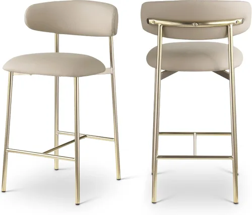 Miniatura 10 de Meridian Furniture 995Black-C Lupita Collection Modern Taburete contemporáneo con cuero vegano negro suave, marco de metal dorado cepillado, 20.5