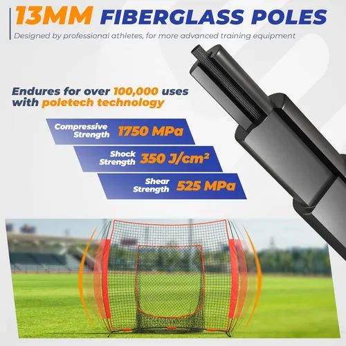 Miniatura 4 de 7 x 7 ft Baseball Net, Baseball Softball Batting Net for Practice Hitting Pitching Fielding, Quick Setup, Portable, with Carry Bag, 4 Ground Stakes