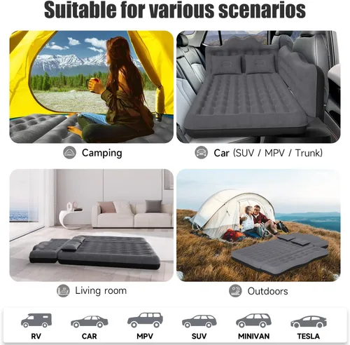 Miniatura 7 de Colchón de aire para automóvil, colchón inflable de aire para SUV, camión, asiento trasero, cama de campamento, almohadilla gruesa para dormir