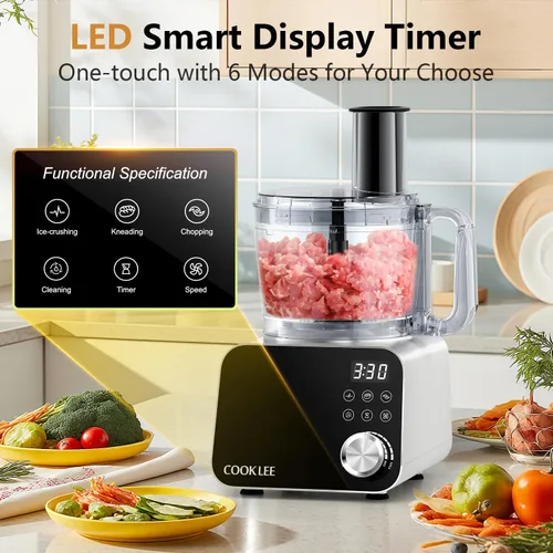 Miniatura 3 de Procesador de Alimentos COOKLEE, 600 Vatios, Cortador de Alimentos Eléctrico de 6 Funciones para Picar, Picar Fino, Cortar en Cubos, Rallar, Cortar