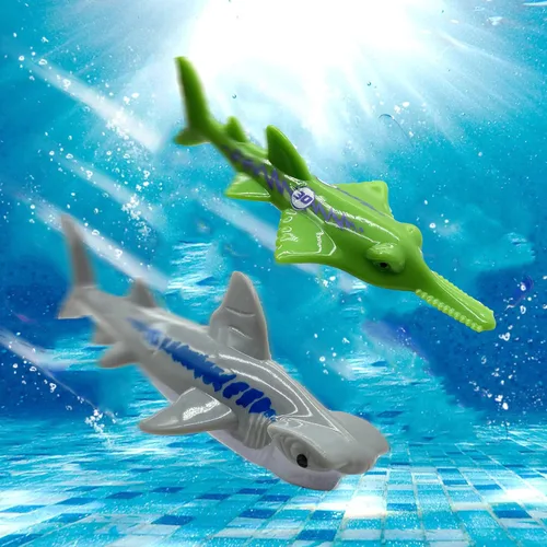 Miniatura 4 de Haktoys Juego de juguetes de buceo en la piscina, tiburones hundidos para niños y adultos, juguetes de entrenamiento de natación Hammerhead