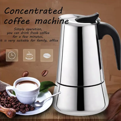 Miniatura 2 de Cafetera de café expreso, cafetera portátil de acero inoxidable, cafetera expreso, clásica para el hogar, la oficina (3.3 fl oz)
