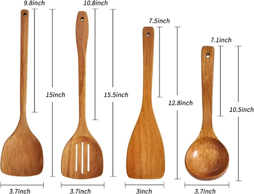 Miniatura 2 de Espátula de madera, espátula ranurada, cucharón de sopa, juego de utensilios de mango largo, hecho a mano para utensilios de cocina