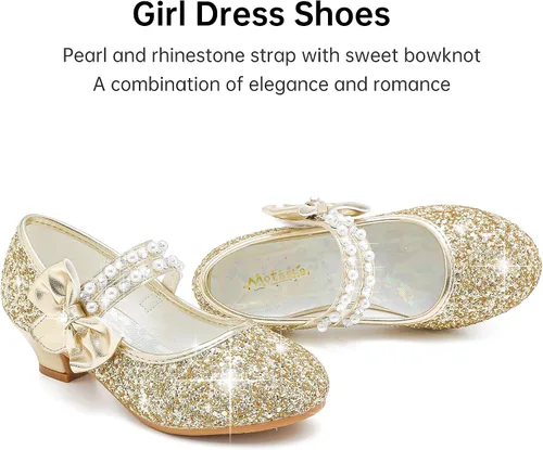 Miniatura 3 de Motasha Zapatos de vestir para niñas pequeñas, zapatos de princesa con purpurina Mary Jane para niñas, tacones bajos, fiesta, boda, para niños