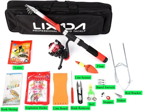 Miniatura 2 de Kit completo de carrete de caña de pescar con 2 cañas de pescar telescópicas de 6.9 ft, 2 carretes de señuelos de pesca ganchos accesorios bolsa