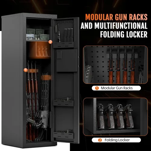 Miniatura 4 de KAER - Caja fuerte biométrica para rifles y pistolas, cajas fuertes para armas que acomodan 14-15 armas de fuego con estantes ajustables