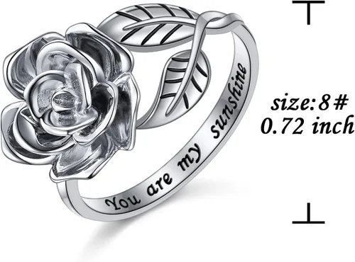 Miniatura 38 de Anillos abiertos ajustables de plata de ley S925, anillo de rosa para mujeres y adolescentes