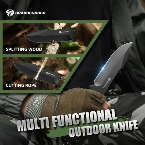 Miniatura 5 de DRACHENADER Cuchillo de hoja fija con funda, cuchillo táctico para hombres, cuchillo de supervivencia con mango ABS, diseño de espiga completa
