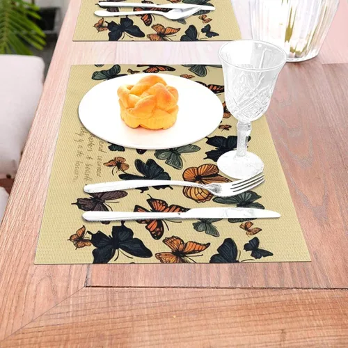 Miniatura 3 de 6 PCS PVC Placemats Set Place Mats Butterflies Flying Non-Slip Weave Place Mats 12" x 18" Farmhouse Table Mat Set for Family Dinners Wedding Parties