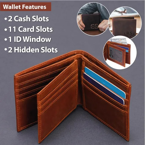Miniatura 11 de Billeteras de cuero personalizadas para él, novio, marido, hombre, hijo, billetera plegable grabada para hombres, billeteras, regalo de hombre