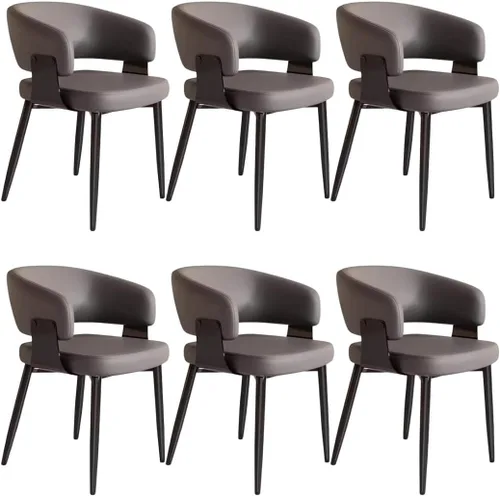 Miniatura 20 de YVYKFZD Juego de sillas de comedor, silla de comedor con patas de metal y respaldo curvo, sillas de cocina tapizadas de cuero, reposabrazos, silla