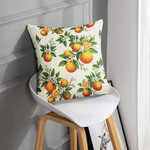 Miniatura 4 de Emvency Funda de almohada decorativa con flores amarillas con frutas naranjas, flores y hojas en verde claro, funda de almohada decorativa botánica