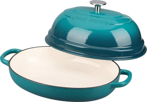 Miniatura 4 de EDGING CASTING Olla ovalada esmaltada de hierro fundido holandés con tapa, horno holandés de pan para hornear pan de masa madre, pan holandés, horno