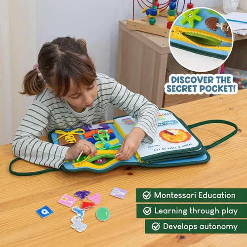 Miniatura 10 de BONNYCO Tablero Ocupado para Animales de 1 Año. Libro Ocupado Montessori para Niños Pequeños 1-3 2-4, Libro Silencioso de Fieltro para Bebé.