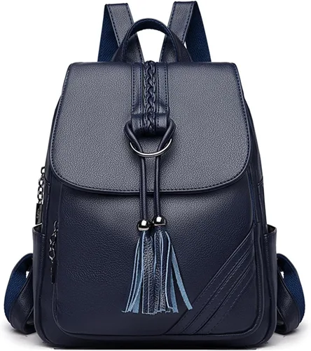 Miniatura 10 de FANDARE Mochila vintage para mujer con borla, mochila de cuero PU para mujer, Negro, Grande