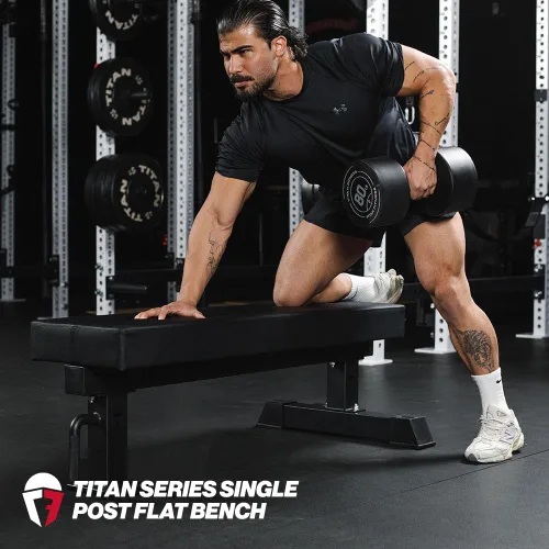 Miniatura 2 de Titan Fitness TITAN Series Banco plano de un solo poste, clasificado 1,200 libras, almohadilla de vinilo HeftyGrip de 4 pulgadas de grosor, banco