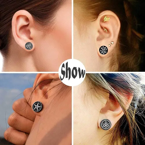 Miniatura 2 de FLYUN 6 pares de aretes de calavera para hombre aretes de calibre falso aretes de tapones falsos para hombres y hombres aretes negros con tornillo