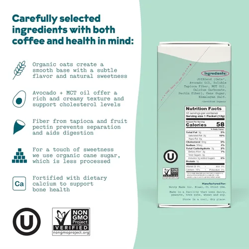 Miniatura 2 de Crema para café de leche de avena, endulzada en caja de 10 unidades de JOI - Superalimento, vegana, sin lácteos, a base de plantas, kosher, de larga