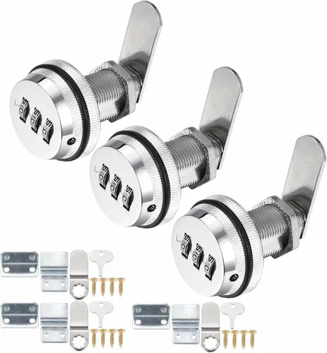 Miniatura 7 de Paquete de 3 cerraduras de leva combinadas para gabinete, cerradura con código de contraseña con cilindro de 3/4 pulgadas y acabado cromado