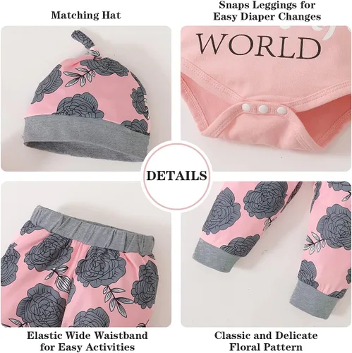 Miniatura 96 de Renotemy Conjunto de ropa para bebé recién nacida, mameluco con volantes, pantalones florales, lindo conjunto de ropa para bebé niña