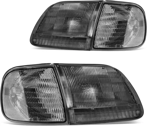 DWVO Conjunto de faros delanteros compatible con Ford F-150 1997-2003, Ford Expedition 1997-2002, carcasa negra, lente reflectante transparente