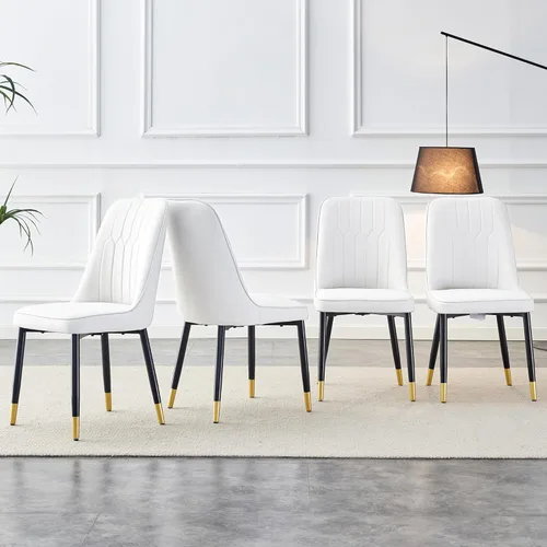 Miniatura 9 de Juego de 2 sillas de comedor, sillas de comedor modernas, equipadas con cojines de respaldo de cuero PU y patas de metal negro, adecuadas