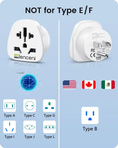 Miniatura 2 de LENCENT Adaptador de enchufe del mundo a los Estados Unidos, [2 paquetes] Europea UE Europa/Reino Unido/Australia/China/Italia a Estados Unidos