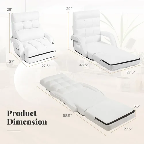 Miniatura 3 de Giantex - Silla plegable de piso con respaldo ajustable de 6 posiciones, reposabrazos y almohada removible, capacidad de 330 libras, sofá perezoso