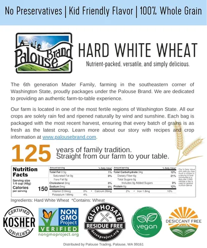 Miniatura 6 de Marca Palouse Certificada Libre de Residuos de Glifosato Grano de Trigo Duro Blanco 15 Libras Paquete de 3 Cultivado por una Familia