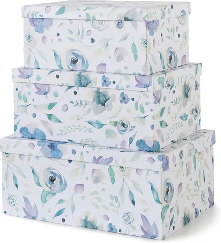 Soul & Lane Cajas de almacenamiento de cartón decorativas con tapas para decoración y organización del hogar, juego de 3 cajas grandes de recuerdo