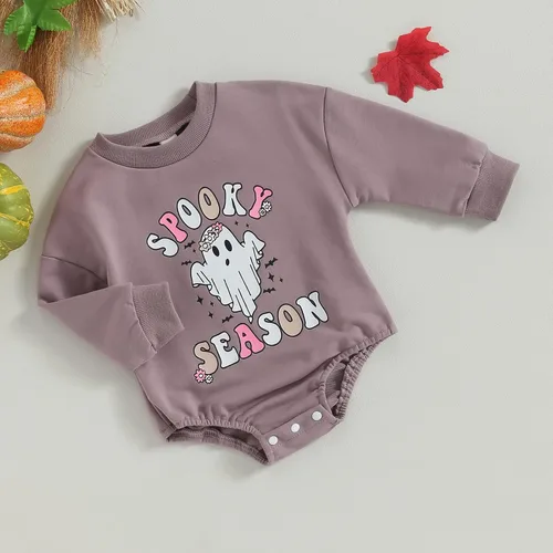 Miniatura 111 de Adobabirl Traje de Halloween para bebé, sudadera de fantasma, calabaza, mameluco, suéter de gran tamaño, lindo para otoño e invierno