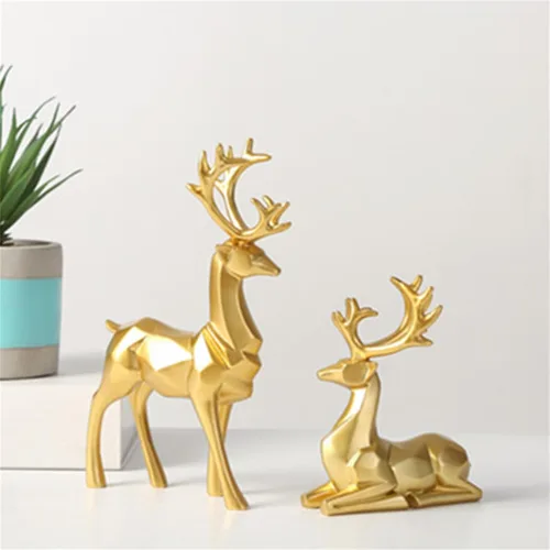 Miniatura 5 de Decoración de Navidad 2 piezas Adornos de reno de resina Escultura de ciervo madre e hijo Pareja de ciervos Escultura utilizada para sala de estar
