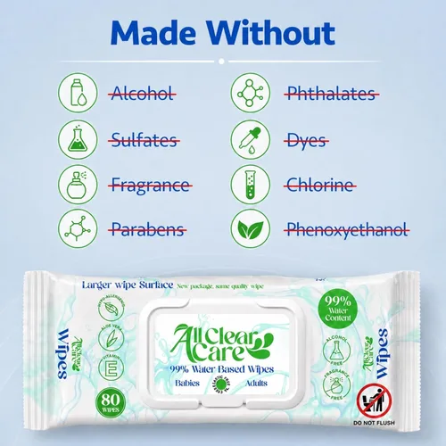 Miniatura 6 de All Clear Care Toallitas para bebé, paquete de 24 unidades sin perfume (1920 toallitas), 99% de agua para pieles sensibles, grandes, suaves