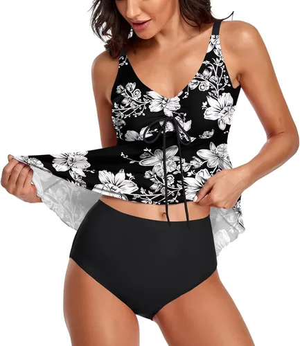 Miniatura 2 de Trajes de baño tankini para mujer, 2 piezas, blusa sin mangas, con parte inferior de bikini