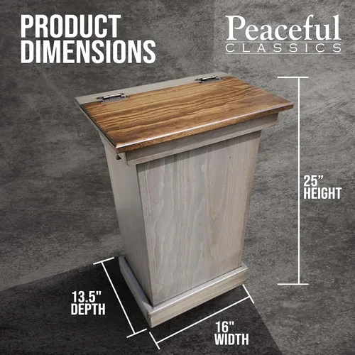 Miniatura 7 de Peaceful Classics Gabinete de Bote de Basura de Madera - Acabado Pewter, Capacidad de 36 Cuartos, Madera de Pino Artesanal Amish, Diseño de Tapa